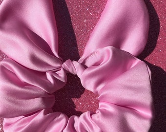 Baby Pink Duchess Satin Bunny Ears Scrunchie, Handmade in UK