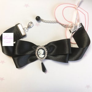Black bow cameo choker necklace sweet lolita gothic victorian boho rococo vintage kawaii baroque Marie Antoinette cosplay
