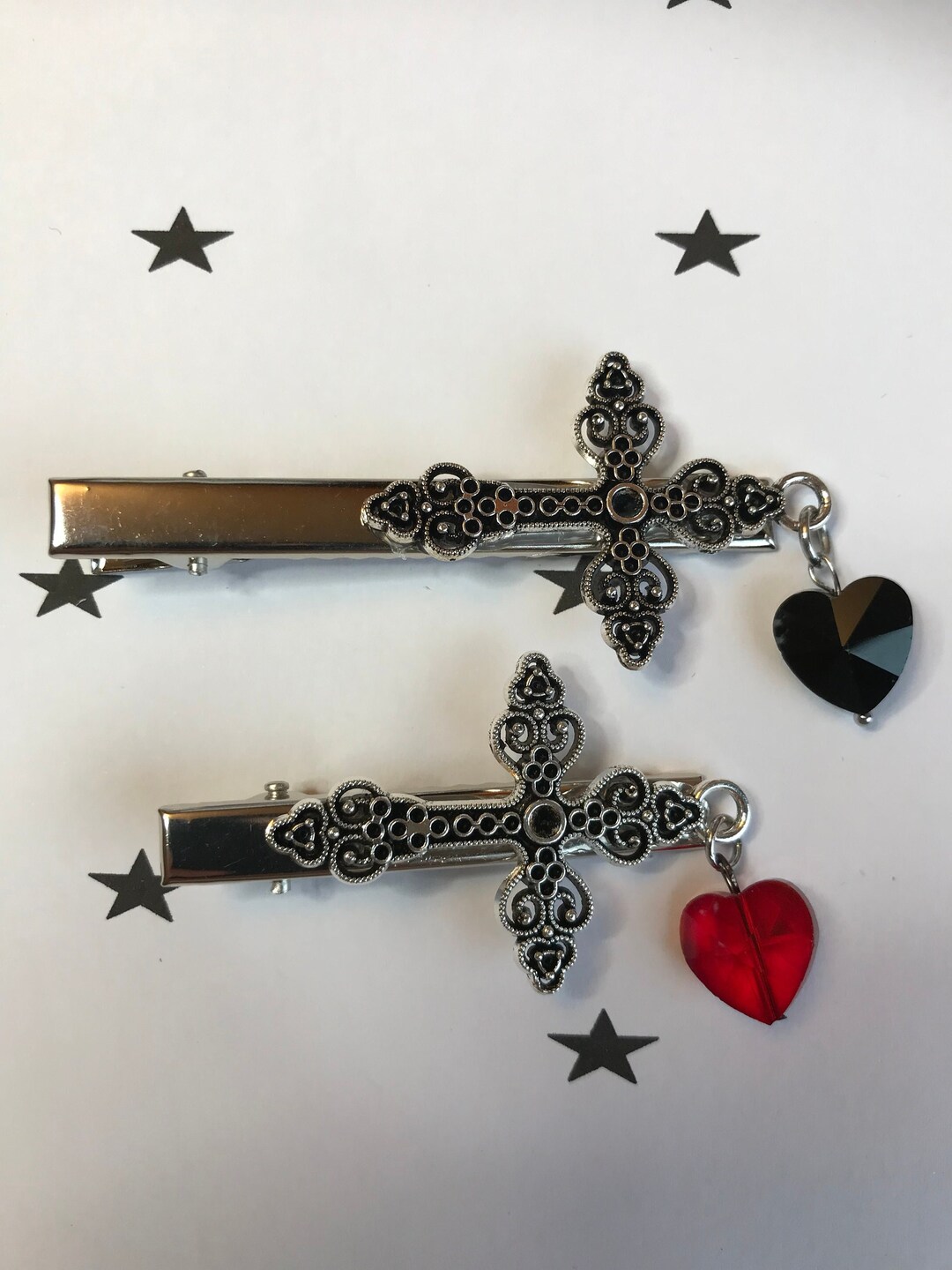 Gothic Red & Black Lace Bow Hair Clips with Cross Charms (Set of 2) Amazon.com : Big Halloween Hair Clips for Women Girls Gothic  main image 4