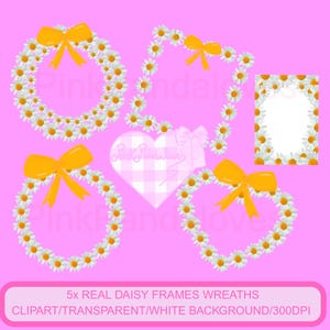 5 echte Daisy Schleifen Clip Art Rahmen Blumen Kranz Herz Handwerk Einladungen Scrapbook Projekte Karten Tasse Kleidung Hochzeit Drucke Foto