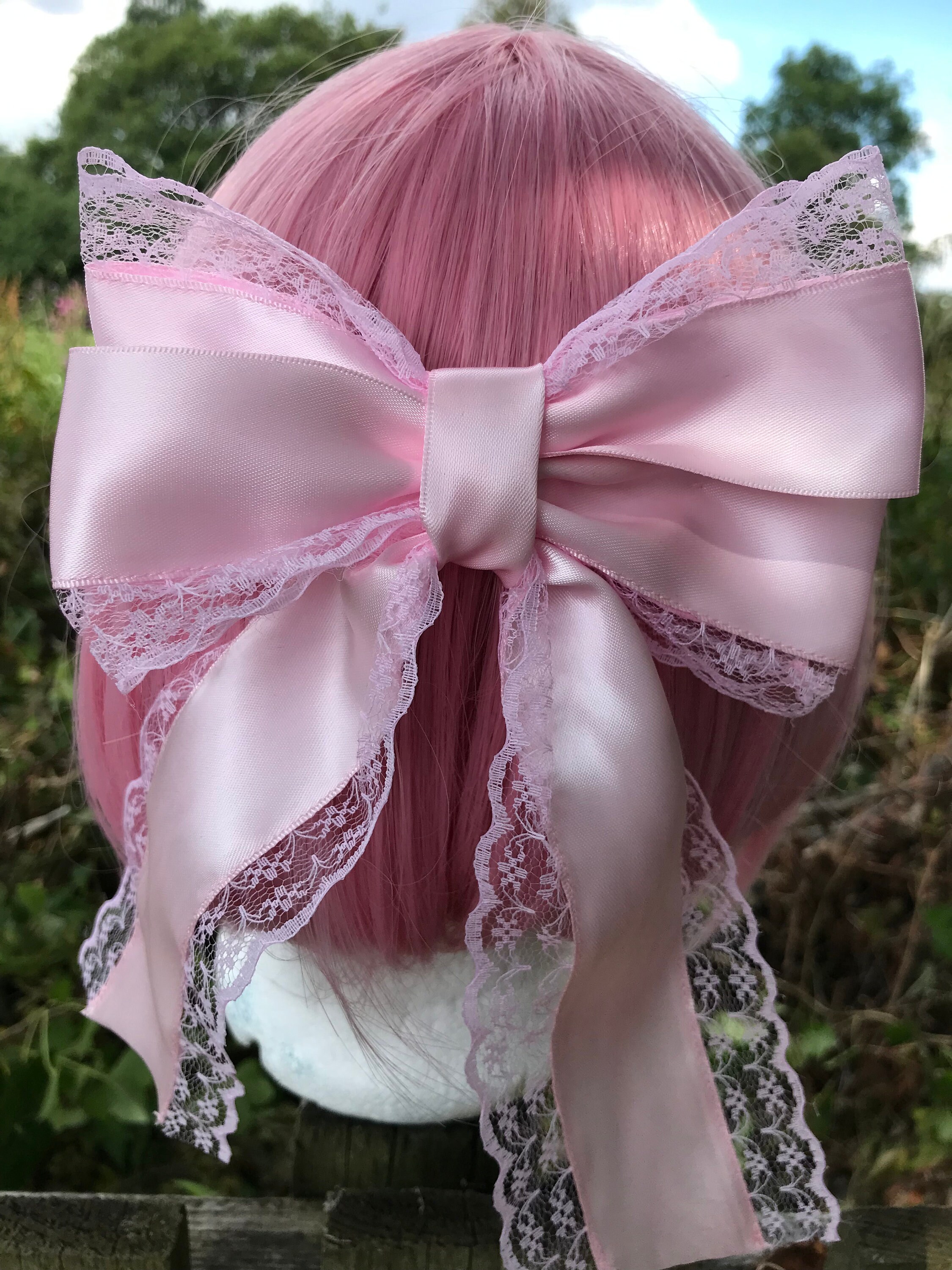 Baby Pink Satin Lace Bow Hair Clip Barrette Lolita Ballerina