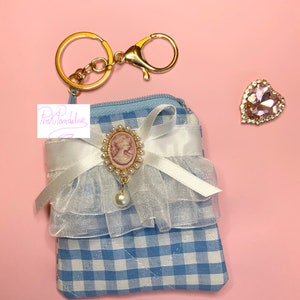 Lolita coquette keyring wallet cameo ruffles gingham Vichy pink pouch purse san valentines lipstick card baroque style Marie Antoniette