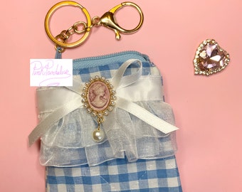 Lolita kokett nyckelring plånbok cameo volanger gingham Vichy rosa påse handväska san valentins dag läppstift kort barockstil Marie Antoniette