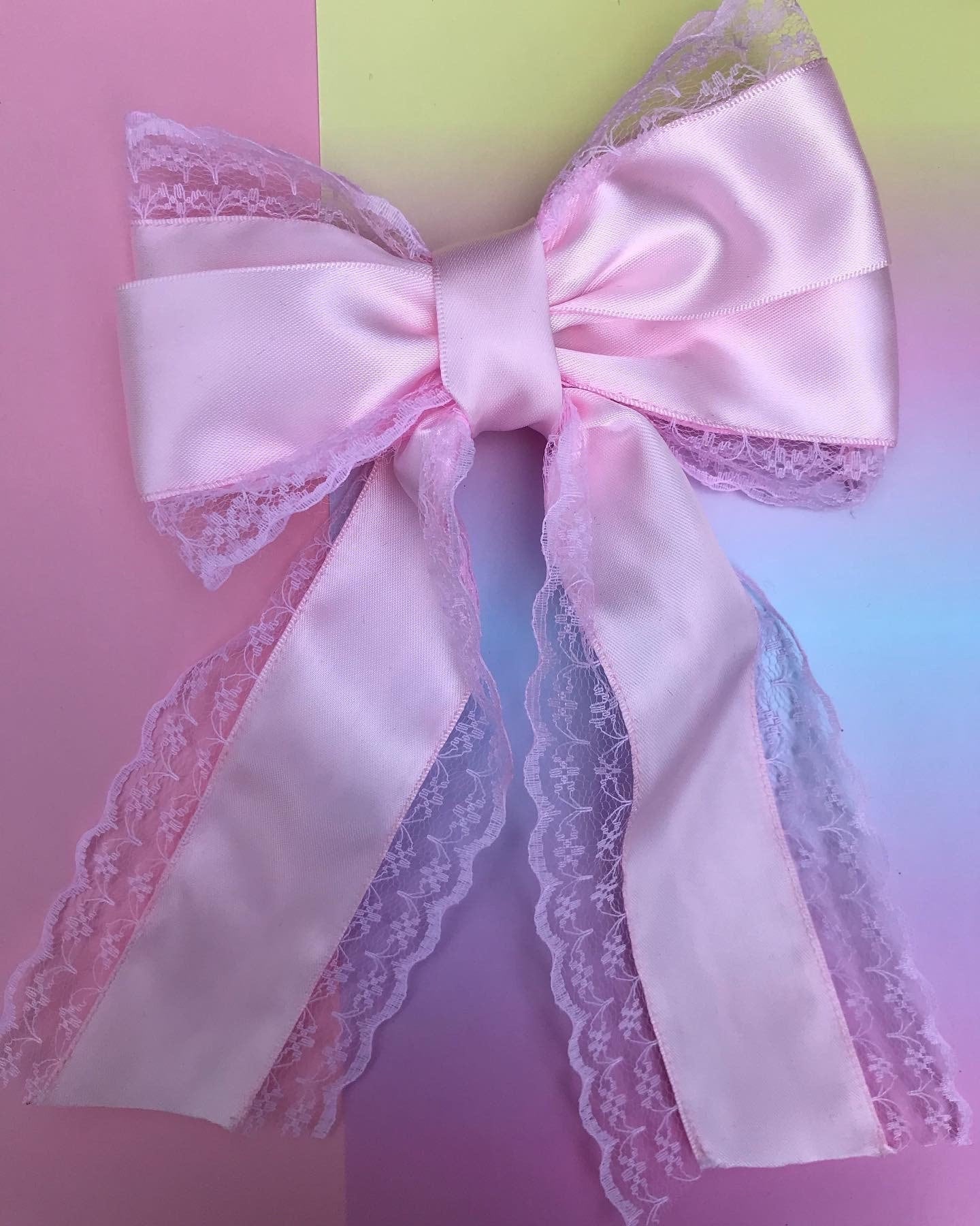 Baby Pink Satin Lace Bow Hair Clip Barrette Lolita Ballerina
