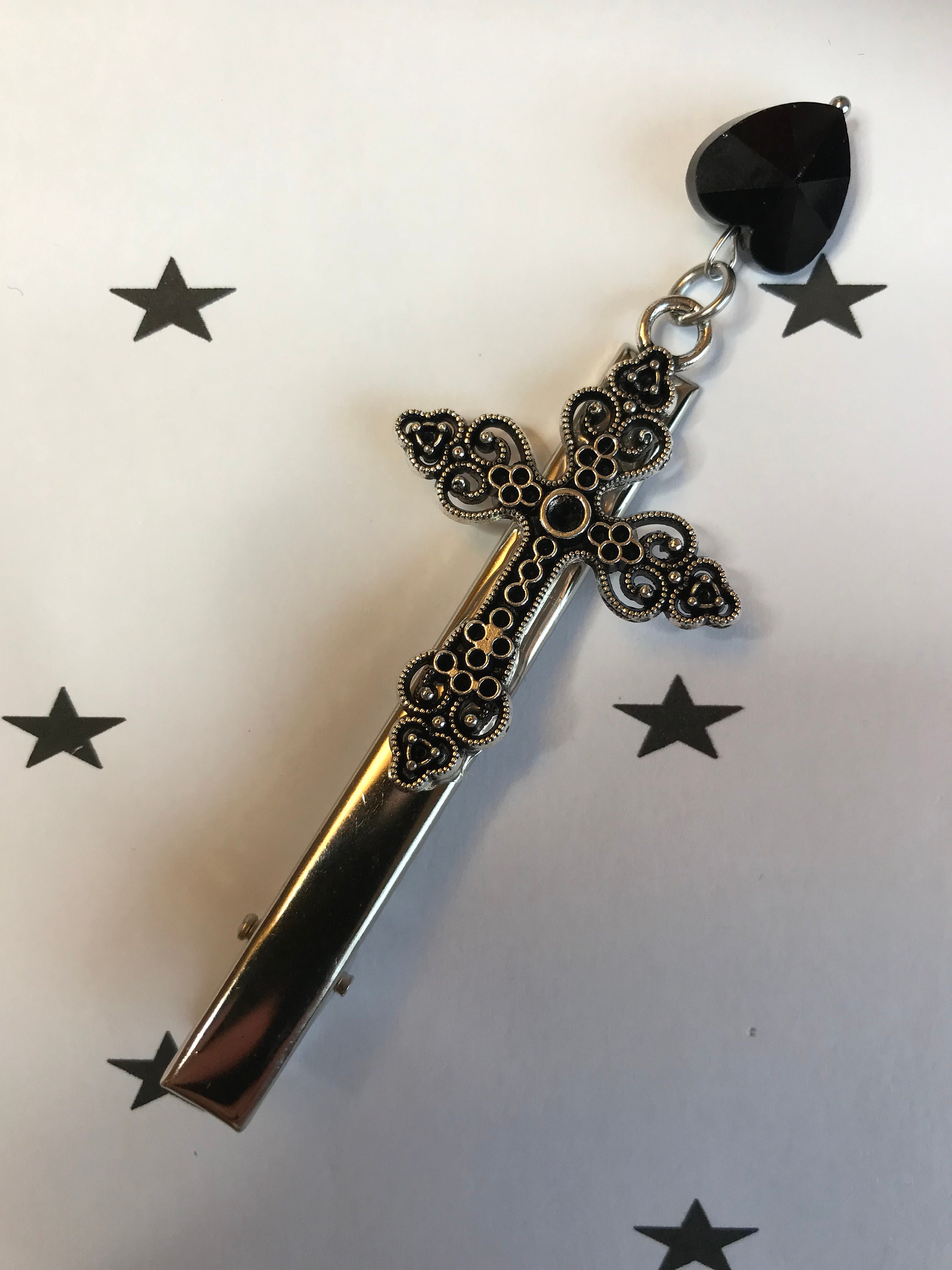 Black Cross Hair Clip with Silver Accents Chrome Hearts Cross Inspired Metal Hair Clip (1 clip  main image 2