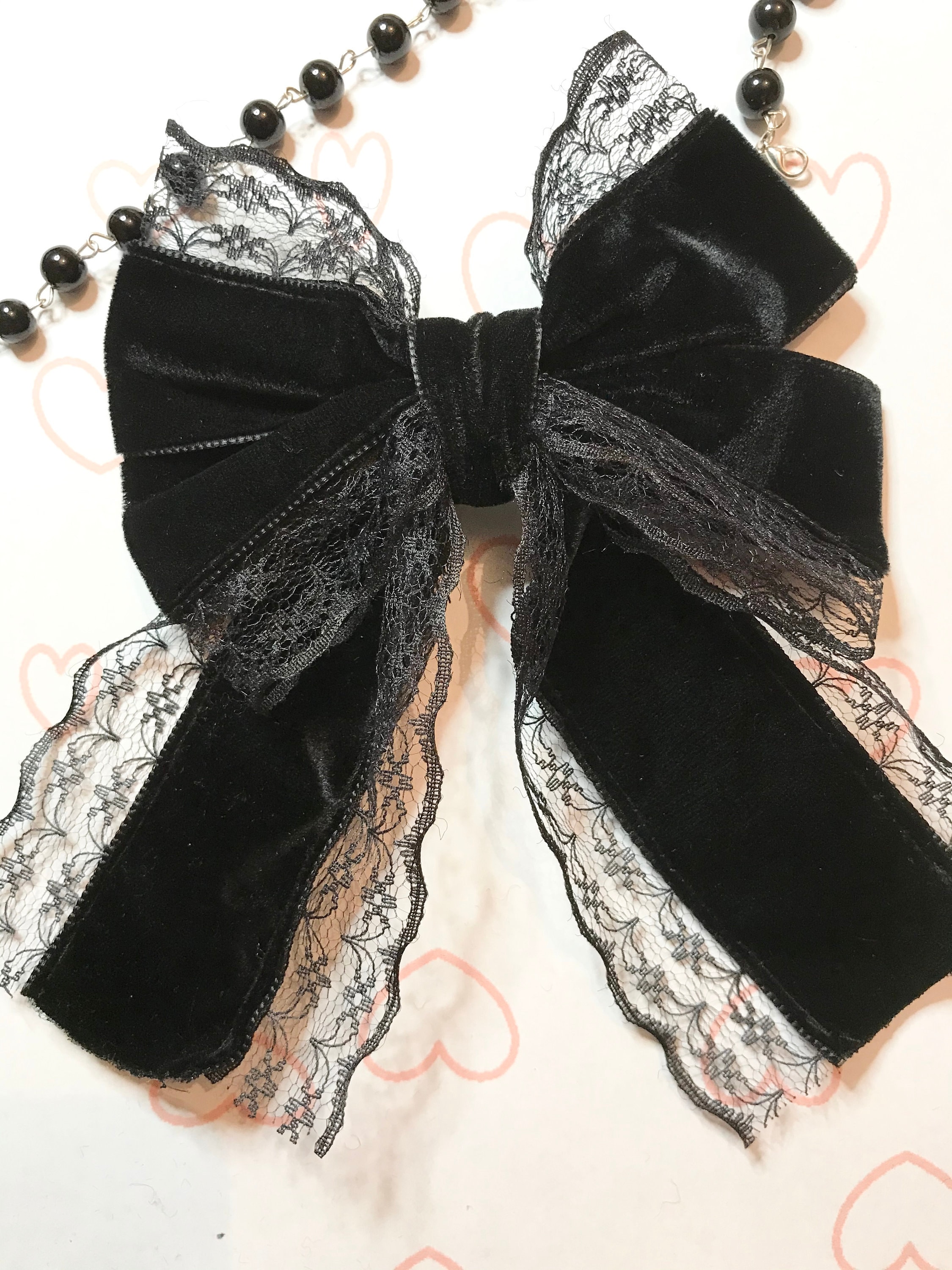 Gothic Lolita Black Lace Velvet Bow Hair Clip Tie Ballerina 