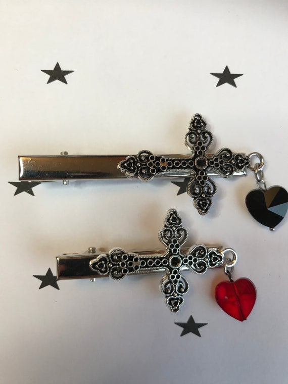 Black Cross Hair Clip with Silver Accents Chrome Hearts Cross Inspired Metal Hair Clip (1 clip  main image 4