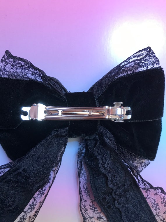 Black Gothic Lolita Lace Velvet Bow Hair Clip Cross Tie