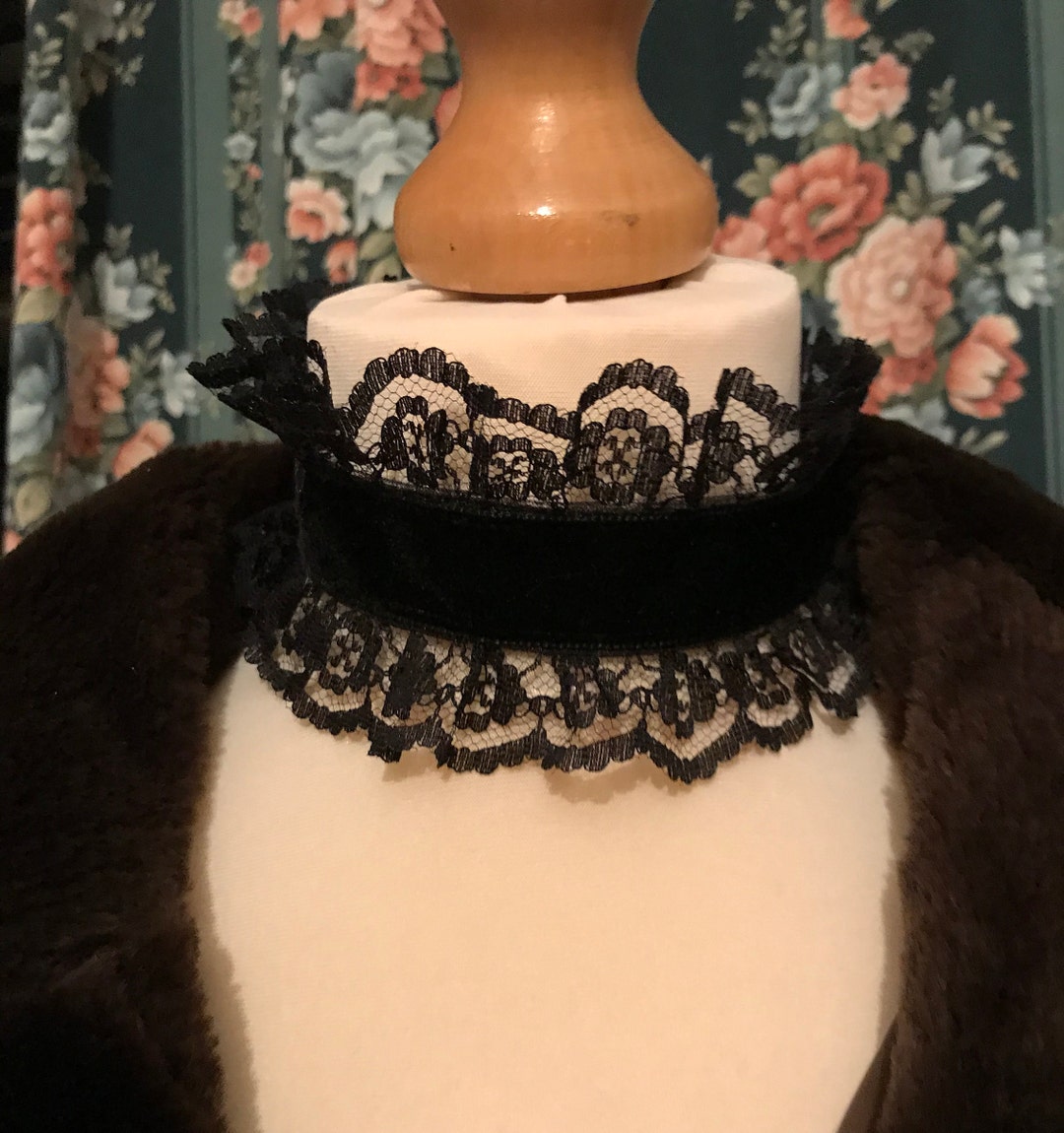 Black Lace Velvet Choker Necklace Gothic Lolita Victorian Boho Rococo ...