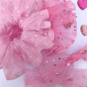 Rosa Tüll Scrunchie Krawatte elastisches Haarband Sweet Lolita Ballett Ballerina retro cosplay Netz Polka Dots Tanz Rüschen Kawaii Süßigkeiten Bubblegum