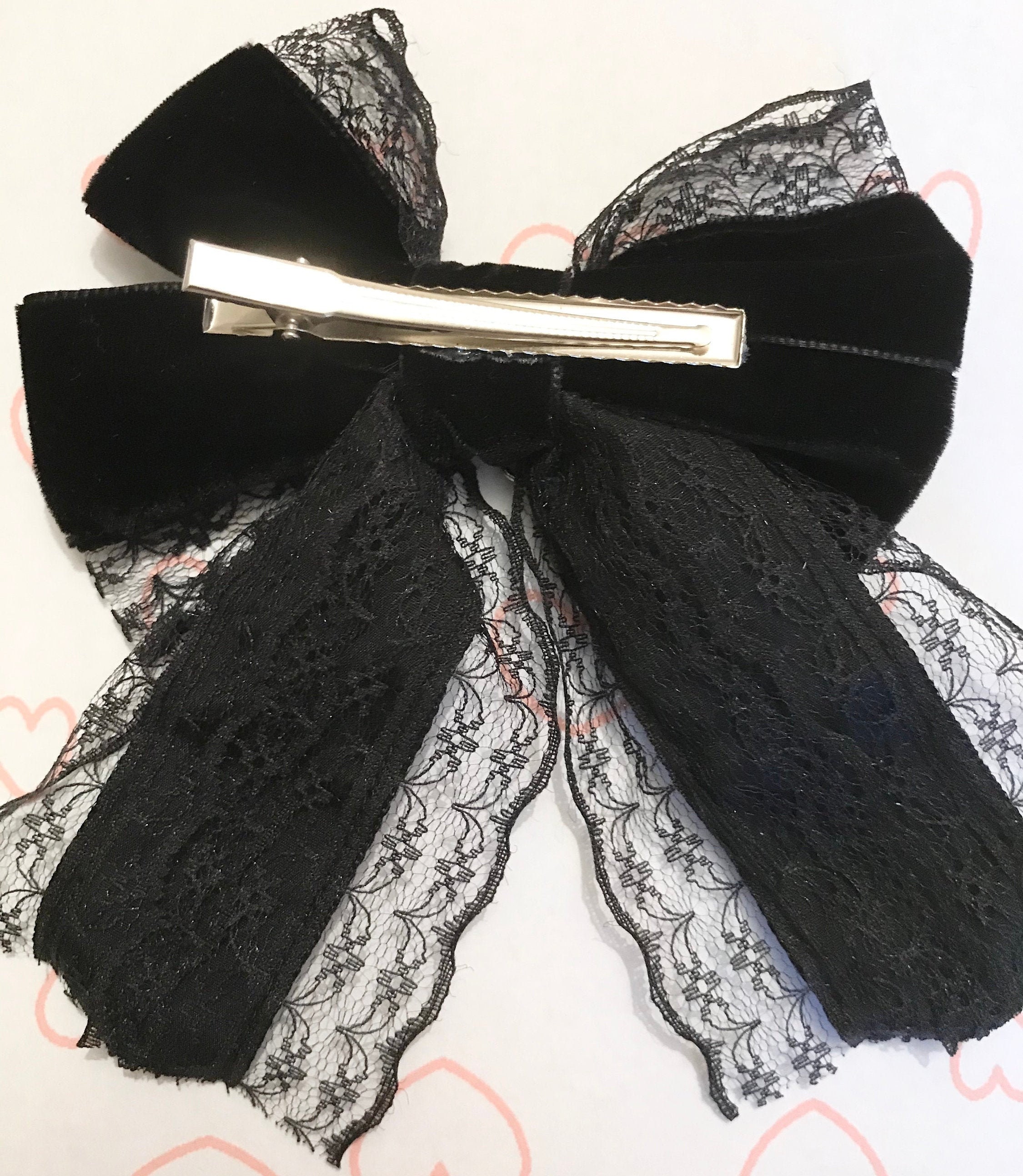 Black Gothic Lolita Lace Velvet Bow Hair Clip Cross Tie - Etsy