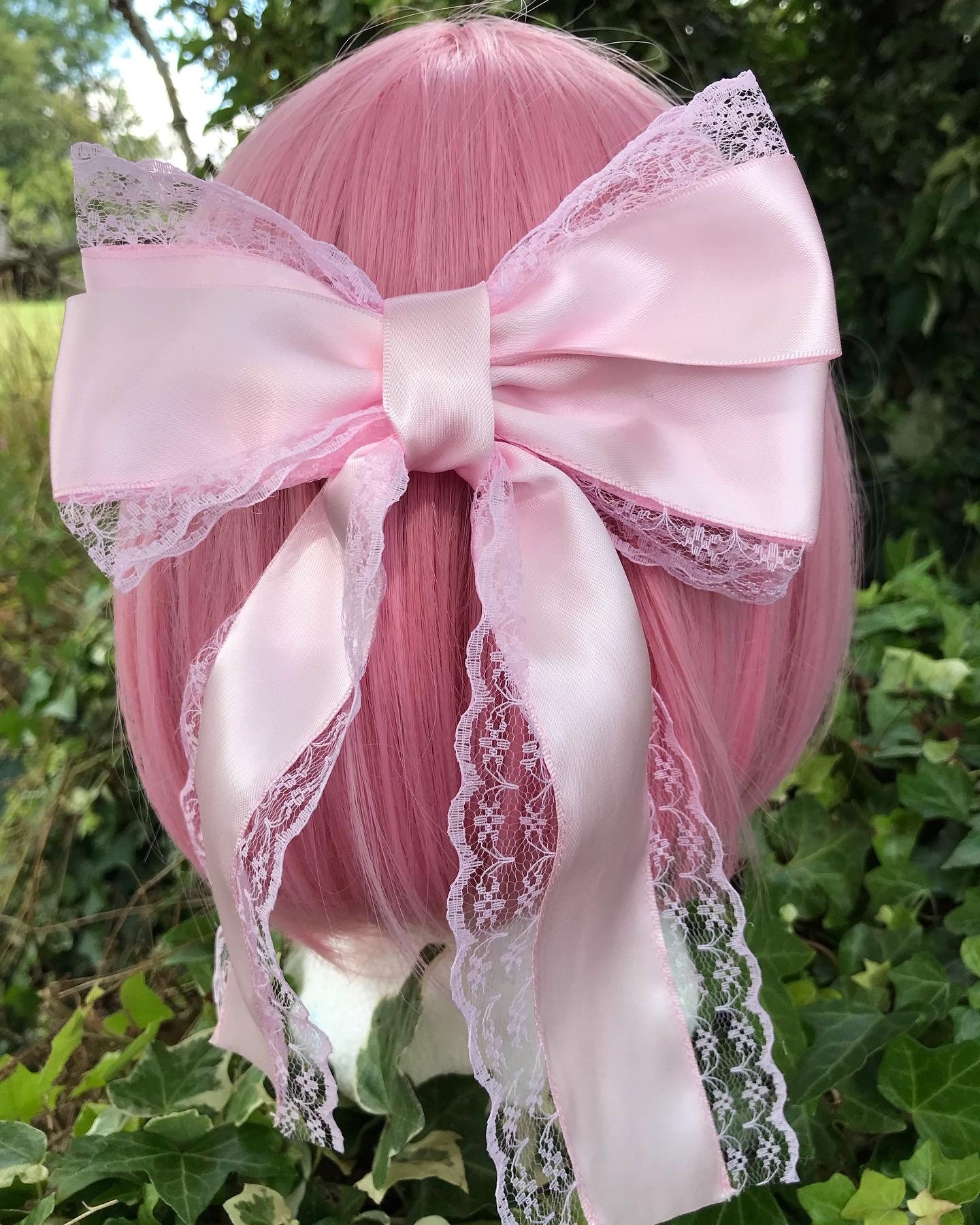 Baby Pink Satin Lace Bow Hair Clip Barrette Lolita Ballerina