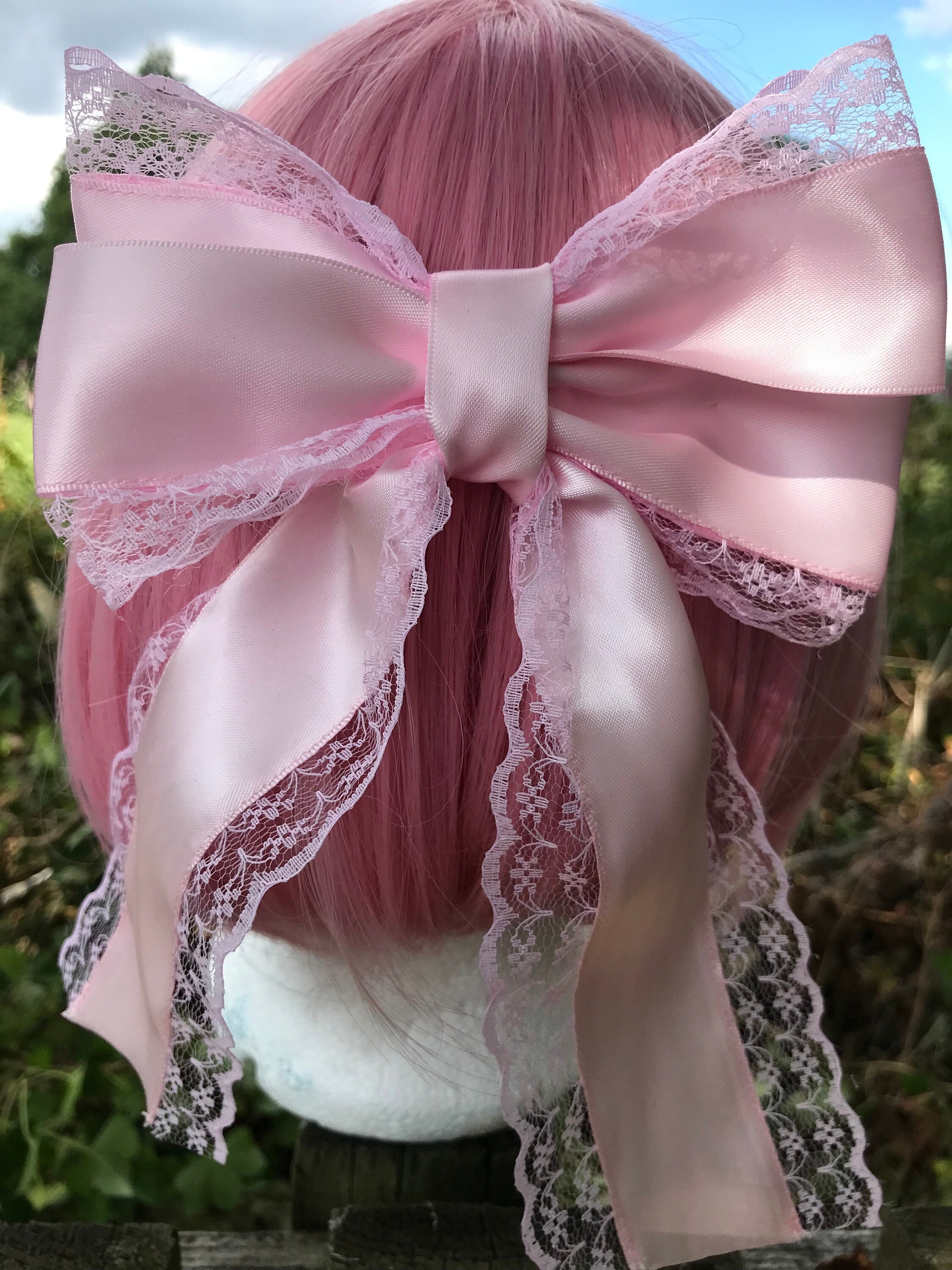 Baby Pink Satin Lace Bow Hair Clip Barrette Lolita Ballerina