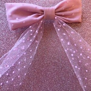 Coquette hair clip Pink satin bow polka dots tulle hair clip dance lolita romantic ties ballerina ballet vintage princess hair gift for her