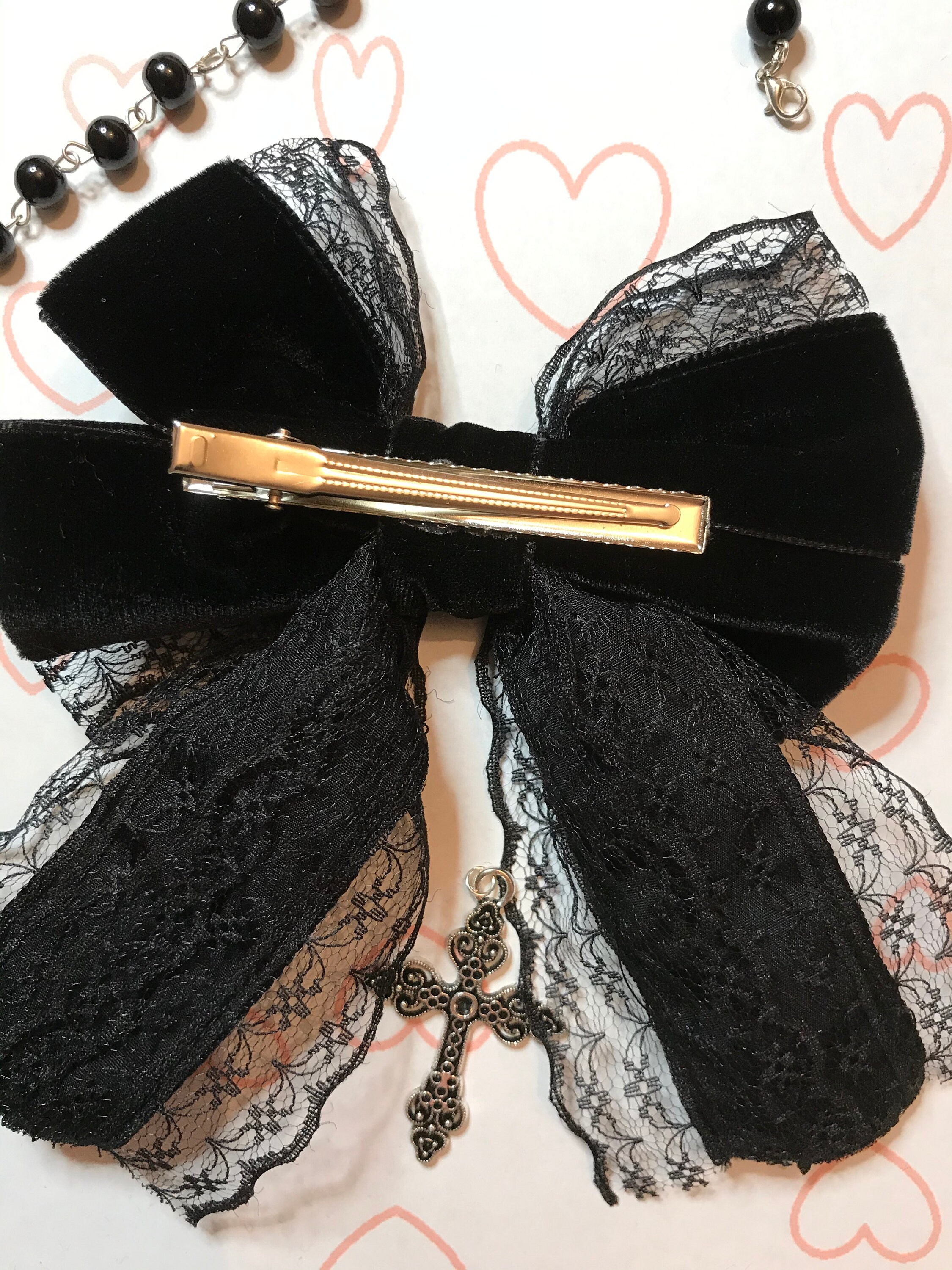 Gothic Lolita Black Lace Velvet Bow Hair Clip Tie Ballerina