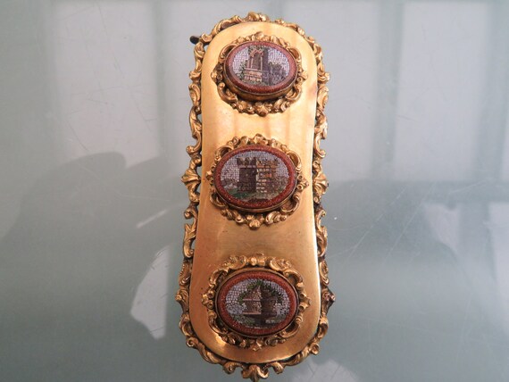 RARE VICTORIAN GILT metal micromosaic dress buckle