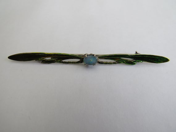 ART NOUVEAU SILVER dragonfly enamel brooch