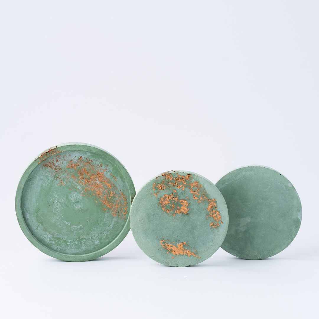 Concrete Coaster Set of 4 All Sizes Sage Minimalist Round Coasters