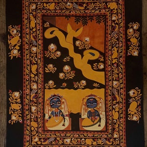 river Arunoda / montain Mandara / tree Devachuta / madhubani painting, not printed, mithila art, Shrimad Bhagavatam