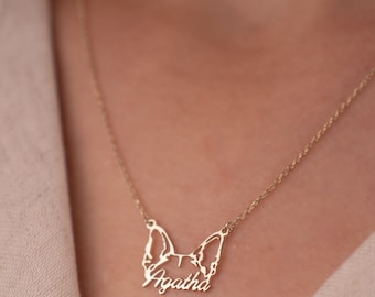 Collier nom personnalisé pour chien, collier oreilles de chien personnalisé, cadeau commémoratif pour animal de compagnie, bijoux pour animal de compagnie, collier oreilles de chien design, cadeau pour amoureux des animaux
