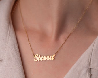Custom Name Necklace, Gold Name Plate Necklace, Personalized Summer Jewelry, Bridesmaid Gift, Birthday Gift for Her, Necklaces for Women