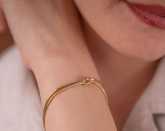 14k Gold Plated Knot Bracelet with Snake Chain, Friendship Bracelet, Couples Bracelet, Mother Daughter Gift, Dainty Gold Bracelet, Gift Set