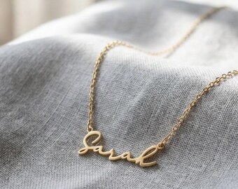Minimalist Custom Name Necklace in Elegant Script Font, Personalized Gold Name Necklace for Women, Dainty Handmade Jewelry Gift for Her