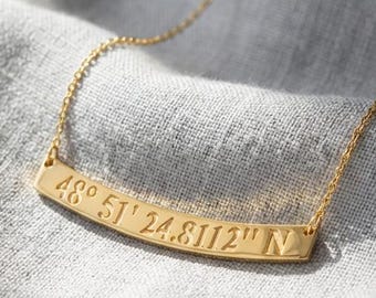 Custom Coordinates Necklace for Women, Personalized Latitude Longitude Bar Necklace, Anniversary Wedding Birthday Gift for Her Keepsake