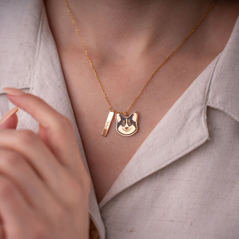 Collier personnalisé portrait d'animal de compagnie, cadeau personnalisé de bijoux d'animal de compagnie pour maman d'animal de compagnie, collier portrait de chien, bijoux commémoratifs d'animal de compagnie, collier personnalisé avec nom d'animal de compagnie image 4