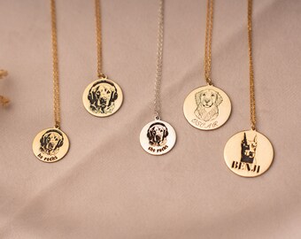 Personalized Pet Portrait Disc Necklaces, Custom Dog Pendants, Pet Name Necklace, Pet Memorial Gifts, Your Pet Photo Necklace, Gift for Her