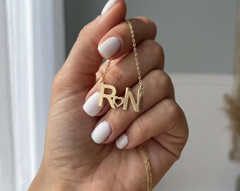 Custom Two Initial Necklace for Women, Personalized Double Letter Pendant with Heart, Couple Anniversary Birthday Gift Jewelry for Her