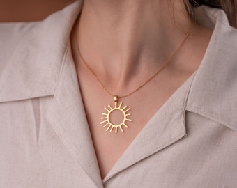 Gold Plated Necklace, The Sun Necklace, Minimalist Jewelry, Dainty Gold Sun Charm, Everyday Necklace, Gift for Her, Trendy Gold Necklace