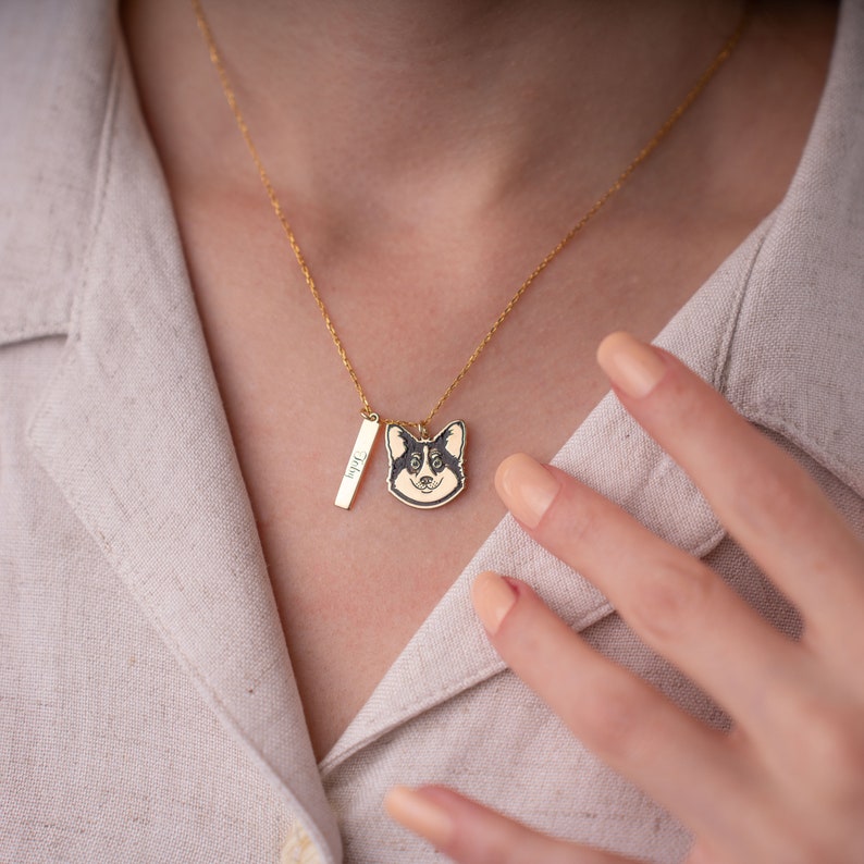 Collier personnalisé portrait d'animal de compagnie, cadeau personnalisé de bijoux d'animal de compagnie pour maman d'animal de compagnie, collier portrait de chien, bijoux commémoratifs d'animal de compagnie, collier personnalisé avec nom d'animal de compagnie image 3