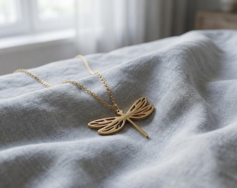 Minimalist Dragonfly Necklace for Women, Dainty Nature Inspired Pendant, Gold Delicate Everyday Jewelry, Birthday Anniversary Gift for Her