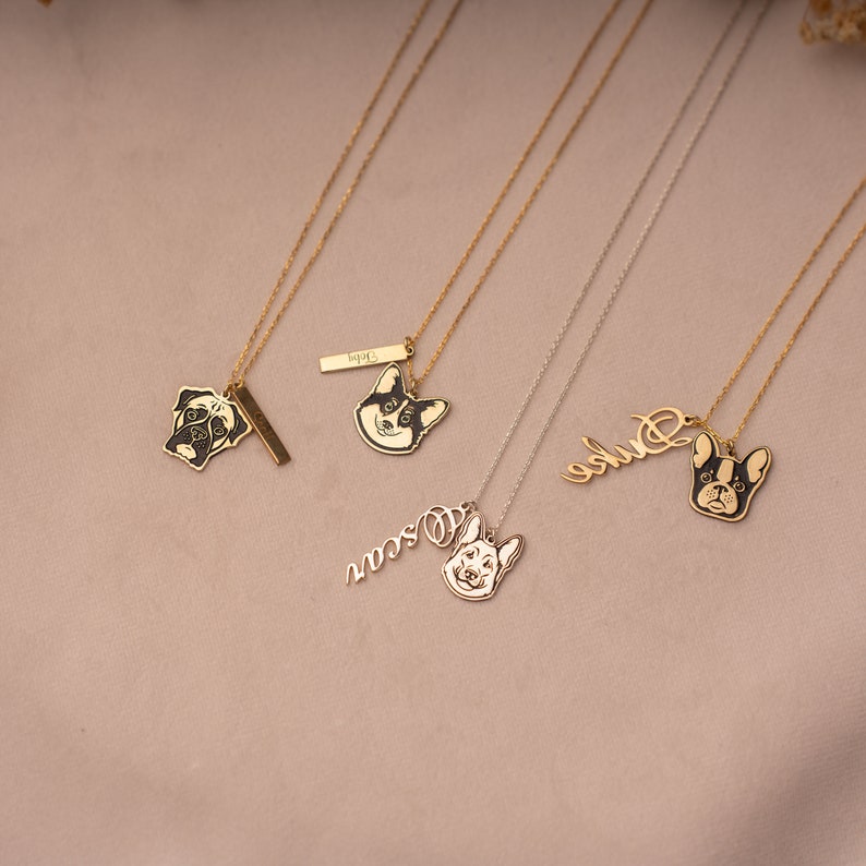 Collier personnalisé portrait d'animal de compagnie, cadeau personnalisé de bijoux d'animal de compagnie pour maman d'animal de compagnie, collier portrait de chien, bijoux commémoratifs d'animal de compagnie, collier personnalisé avec nom d'animal de compagnie image 1