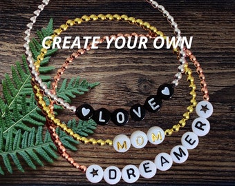 Personalized Hematite Word Bracelet: Custom Name Jewelry