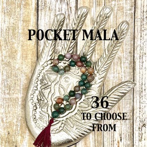 27ct Pocket Meditation Mala with Cotton Tassel, Natural Stone, Travel Mala, Mini Mala, Prayer Beads, Gift Idea, Yoga Gift Idea