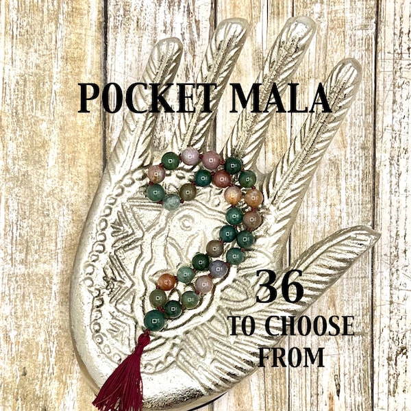 Pocket Meditation Mala: 27ct. Bead, Natural Gemstone Prayer Beads with Cotton Tassel