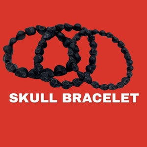 Black Skull Howlite Stone Bracelet: Stackable Mantra Beads