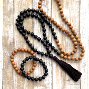 108ct. Meditation Mala with Cotton Tassel, Mantra Beads, Mala Necklace, Root Chakra Mala, Alter Beads, Gift For Him, Yoga Gift
