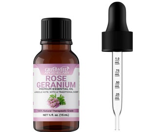Rose Geranium Essential Oil - 100% Pure Aromatherapy Oil, Therapeutic Grade Rose Oil for Diffuser,- with Glass Dropper