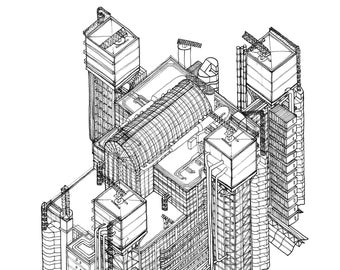 Isometric hand drawn poster print - Lloyds Building