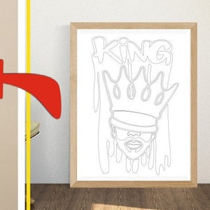 Black King Pre Drawn Canvas DIY Printable Paint Canvas, Beard, Dripping, Coloring Page, Paint With A Twist, Adult Printable Coloring Page