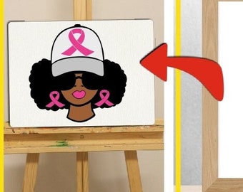 Black Woman svg, Breast Cancer, Pink Ribbon, Afro Puffs, Coloring Pages, Printable Paint Canvas, Paint Party, Adult Printable Coloring Page