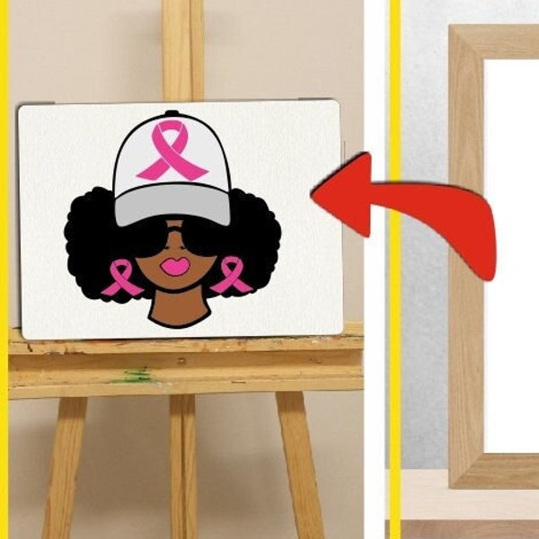 Black Woman svg, Breast Cancer, Pink Ribbon, Afro Puffs, Coloring Pages, Printable Paint Canvas, Paint Party, Adult Printable Coloring Page