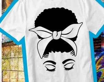 Black Woman svg, Messy Bun svg, Bandana svg, Afro svg, African American svg, Afro Puffs svg, Hair Bun, File for Cricut, Instant download
