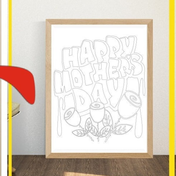 Lienzo de pintura imprimible del día de las madres felices, Afro svg, Día de la madre svg, Mujer, Pintura con un toque, Fiesta de pintura, Página para colorear imprimible para adultos