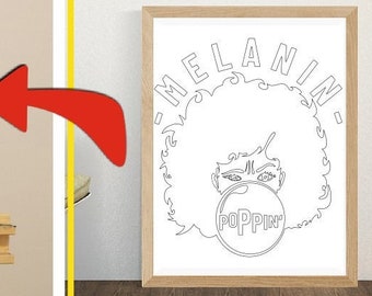 Melanin Poppin Pre Drawn Canvas, Printable Paint Canvas, Coloring Pages, Paint With A Twist, Paint Party, Adult Printable Coloring Page, Svg