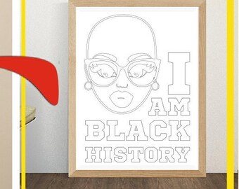 I Am Black History svg, Afro svg, Melanin Png, Coloring Pages, Paint With A Twist, Paint Party, Adult Printable Coloring Page, Paint & Sip