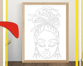Afro Woman In Dreadlocks svg, Black History, Coloring Pages, Paint With A Twist, Paint Party, Adult Printable Coloring Page, Paint & Sip
